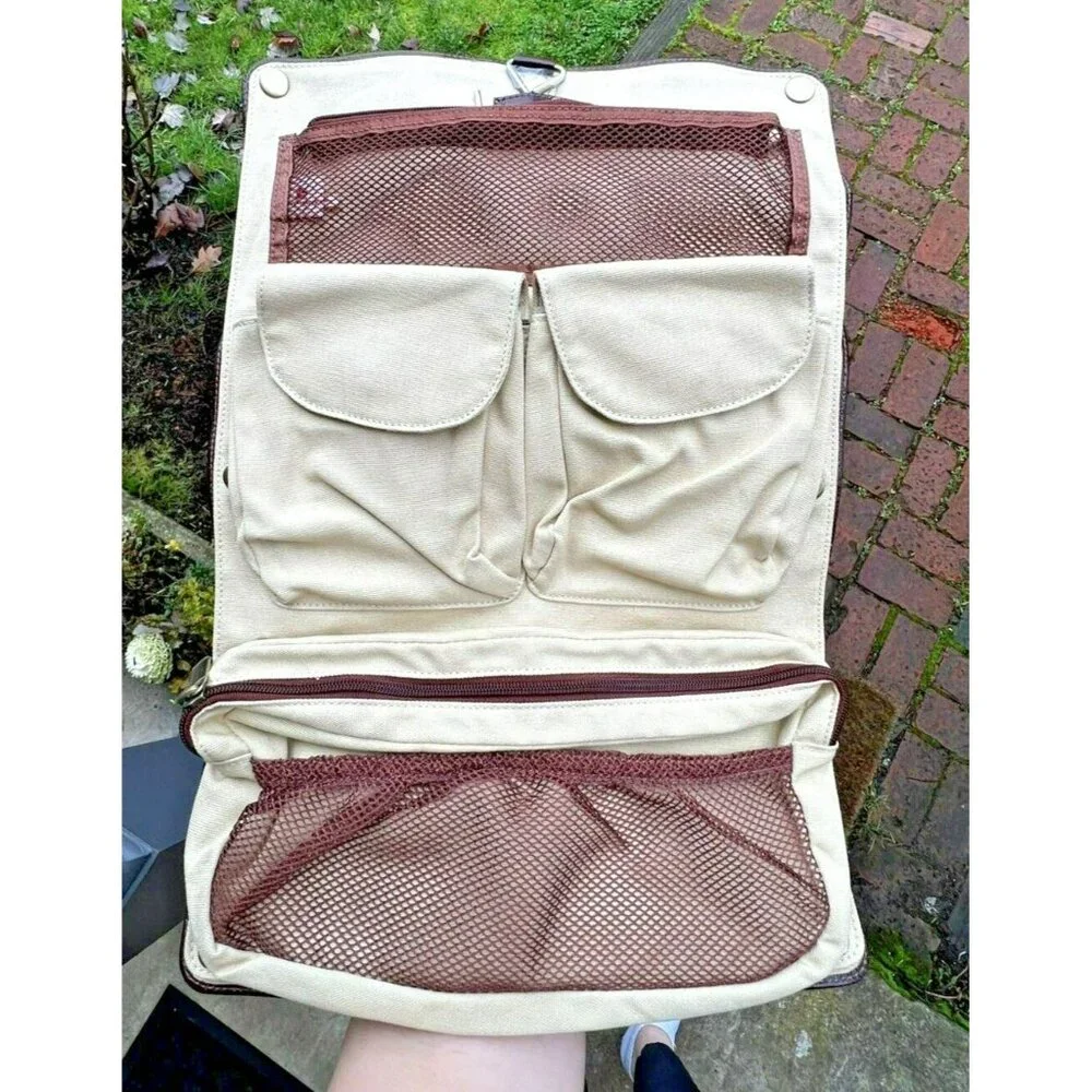 VTG Red Envelope‎ Leather Excursion Travel Case Bag Trifold Brown Tan Gold ~ NEW